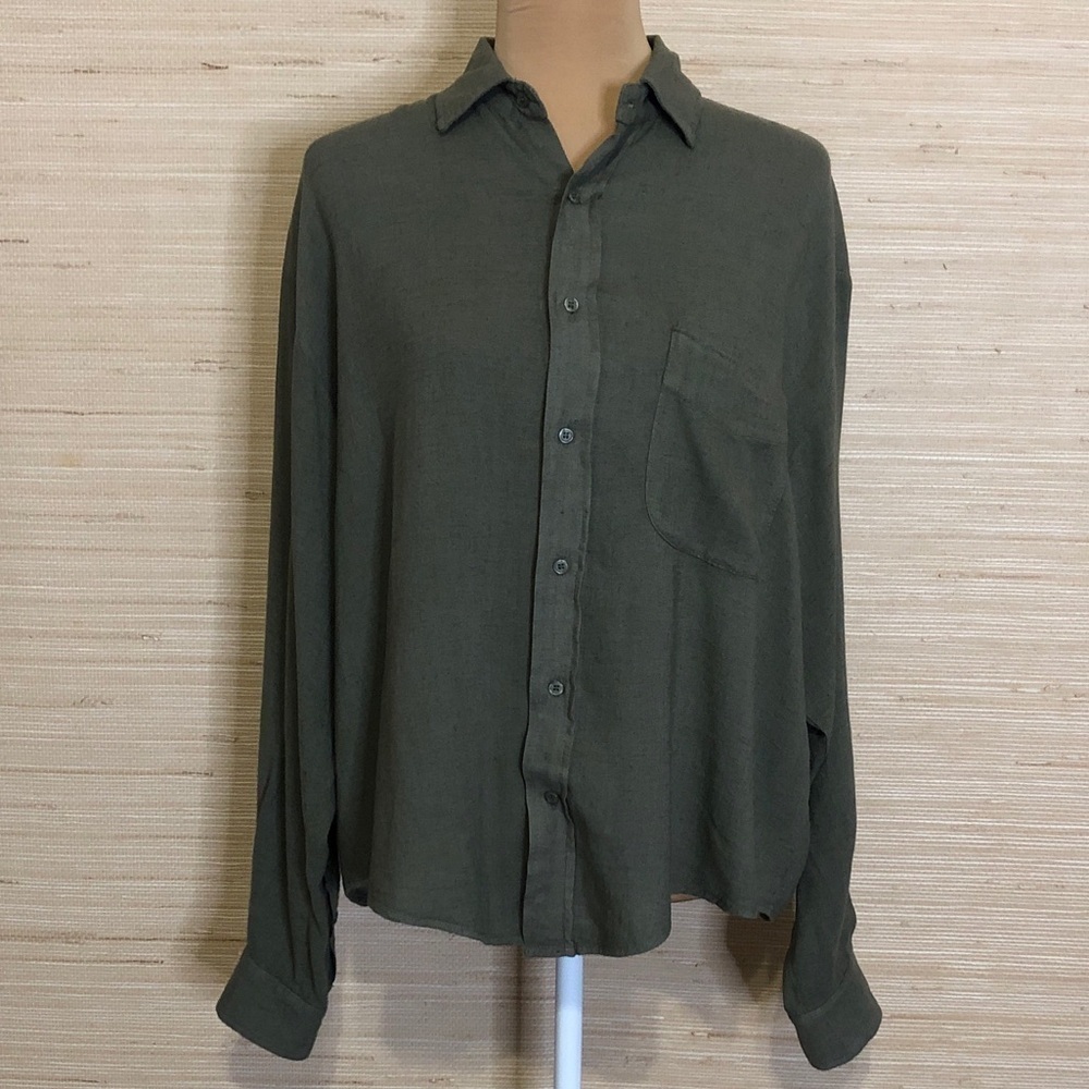 Khaki Green Button Front Long Sleeve Shirt One Size